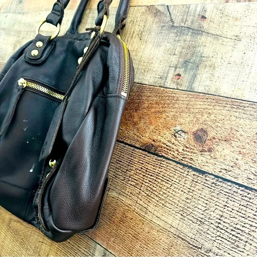 Linea Pelle Dylan Double Handle Satchel Leather Handbag- Brown